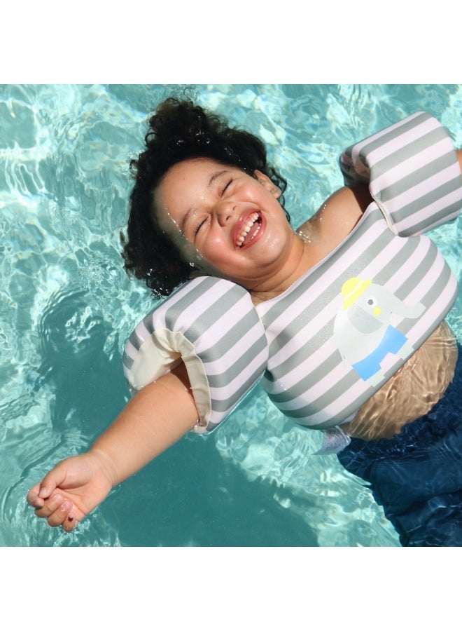 SUNNY LIFE Kids Swim Float Vest Jacket with Arm Bands for Ages 3-6 Years – Adjustable Buckle, Learn-to-Swim Training Aid, Green Stripe Elephant Design - Image 4
